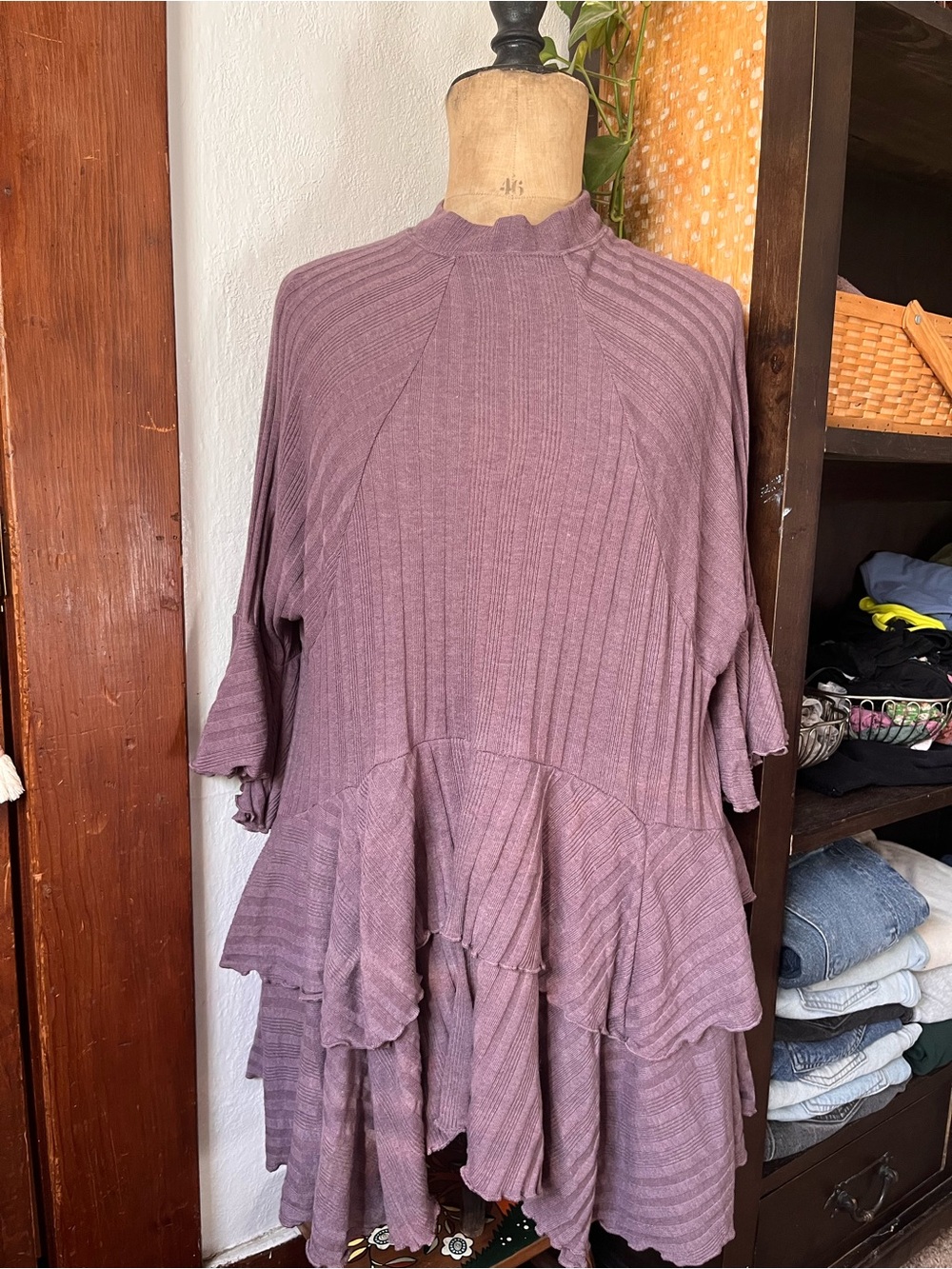 Free People Mauve Layered Ruffle Knit Mini Dress Coverup